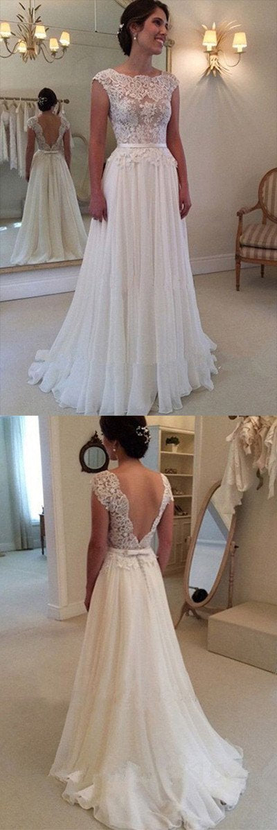 Roycebridal Cheap A-line Lace Top Backless Bridal Dresses Long Beach Wedding Dress, MW104