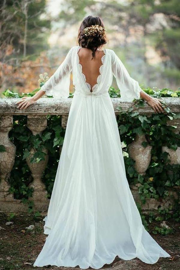 Fabulous White Chiffon Beach Wedding Dress, Long Bridal Dresses, MW148