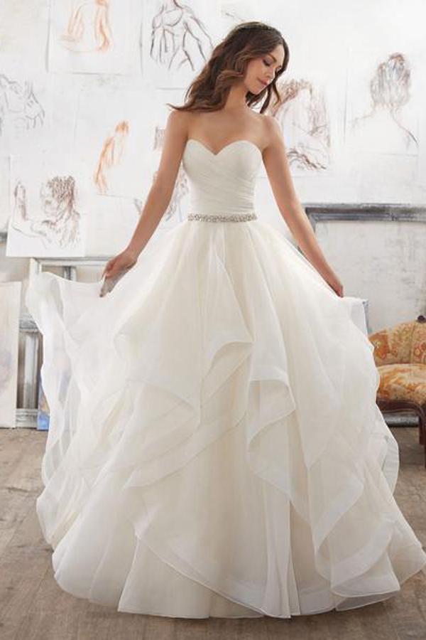 Illusion A Line Sweetheart Strapless Ruffles Beaded Belt Wedding Dresses, MW167