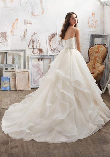 Illusion A Line Sweetheart Strapless Ruffles Beaded Belt Wedding Dresses, MW167|musebridals.com