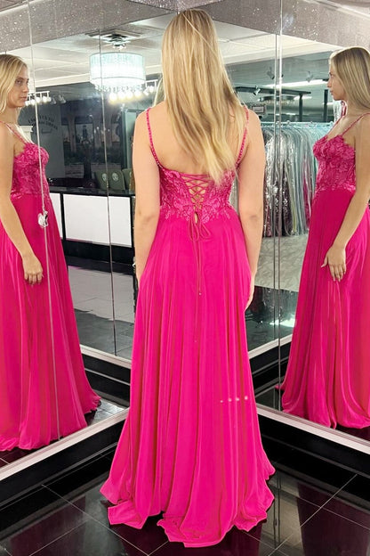 Roycebridal Magenta Appliques Sweetheart A-Line Long Prom Dress with Slit