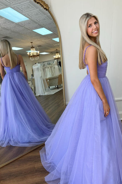 Roycebridal Lavender Beaded Surplice Tulle Prom Dress