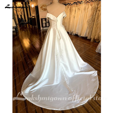 Roycebridal Satin Wedding Dresses 2025 Women Strapless Sleeveless Ivory Long Bride Dress A-Line Zipper Simple Sexy Dress