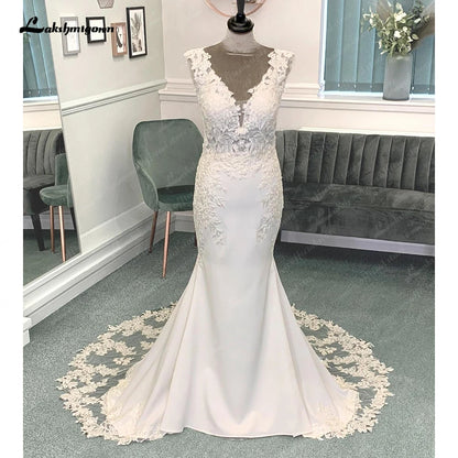 Roycebridal Luxury Mermaid/Trumpet Lace Wedding Dress for Women 2025 Crepe Wedding Gowns vestido de boda corte sirena