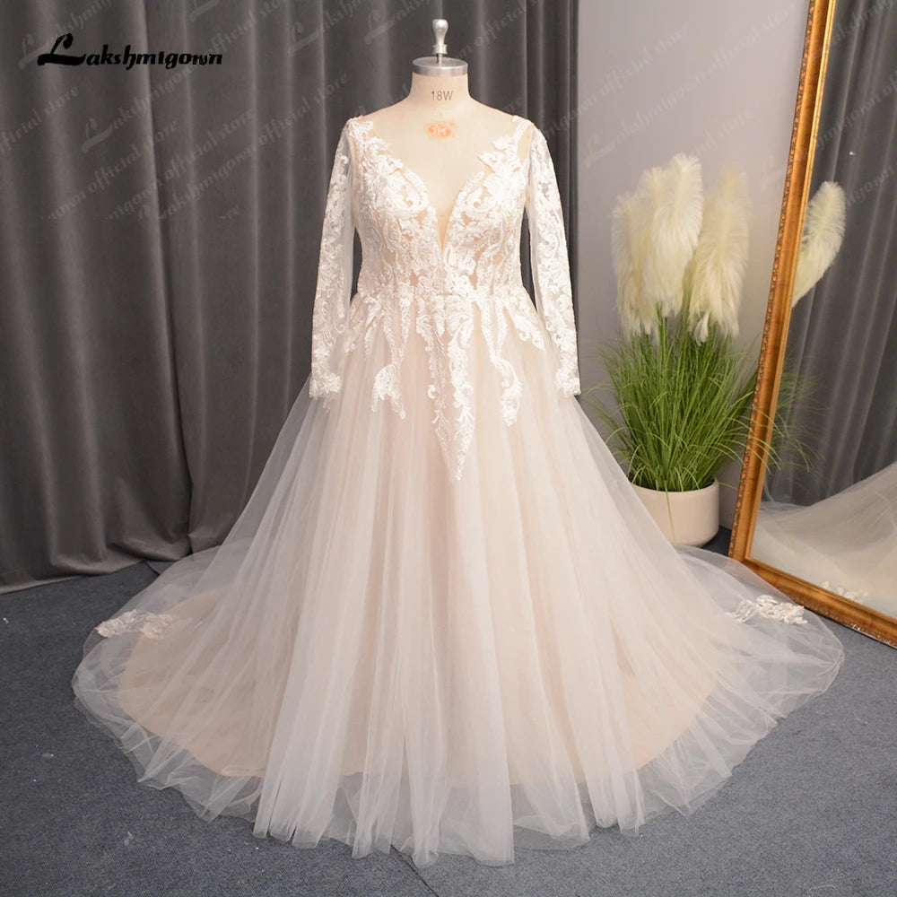 Roycebridal Plus Size Lace Long Sleeves Wedding Dress for Women V Neckline 2024 Robe Mariage Civil Bridal Gown Brautkleid