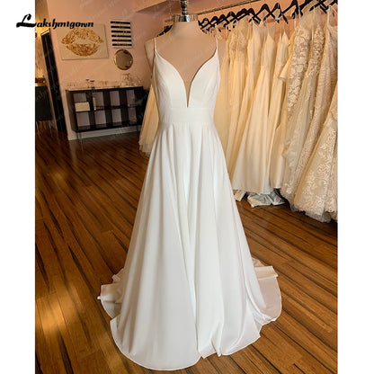 Roycebridal Simple Wedding Dresses 2025 New Arrival V Neck Long Bride Dress High Quality Zipper A-Line Elegant Bridal Gown