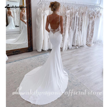 Roycebridal Deep V Crepe Mermaid Wedding Dresses Lace Appliques Vestido Novia Boda Civil Mermaid Wedding Gowns