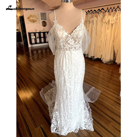 Roycebridal Full Lace Bridal Gown Brautkleid Vintage Mermaid/Trumpet Boho Lace Appliques V Neck Wedding Gowns