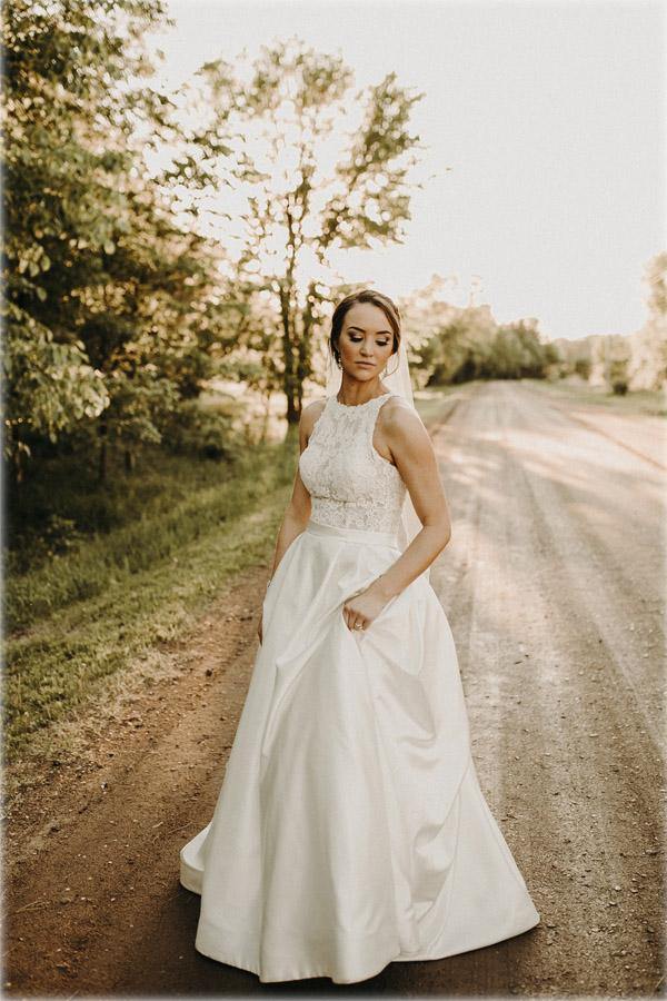 Satin A-line Halter Lace Wedding Dresses With Sweep Train, Bridal Gown, MW778 | outdoor wedding dresses | cheap lace wedding dresses | bridal styles | musebridals.com