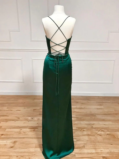 Modest Satin Dark Green Mermaid Bridesmaid Dress Straps Wedding Guest Dress