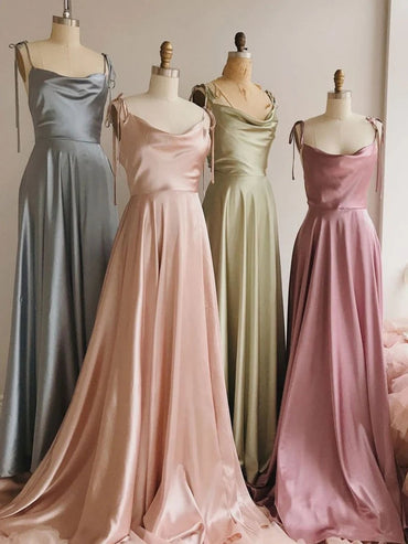 Simple Floor Length Silk Satin Bridesmaid Dresses Cheap Wedding Guest Dress