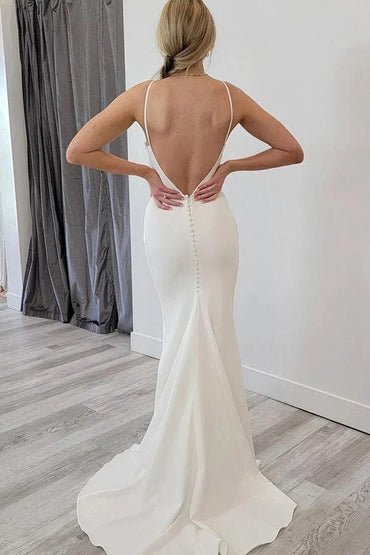 Satin Mermaid Scoop Neck Open Back Wedding Dresses, Bridal Gowns, MW897 | cheap wedding dresses online | bridal styles | wedding dresses near me | musebridals.com