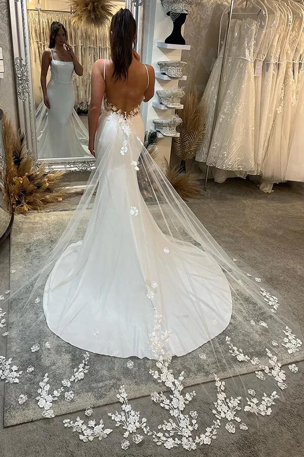 Satin Mermaid Spaghetti Straps Court Train Wedding Dresses, Bridal Gown, MW903 | mermaid wedding dress | lace wedding dresses | wedding gowns | musebridals.com