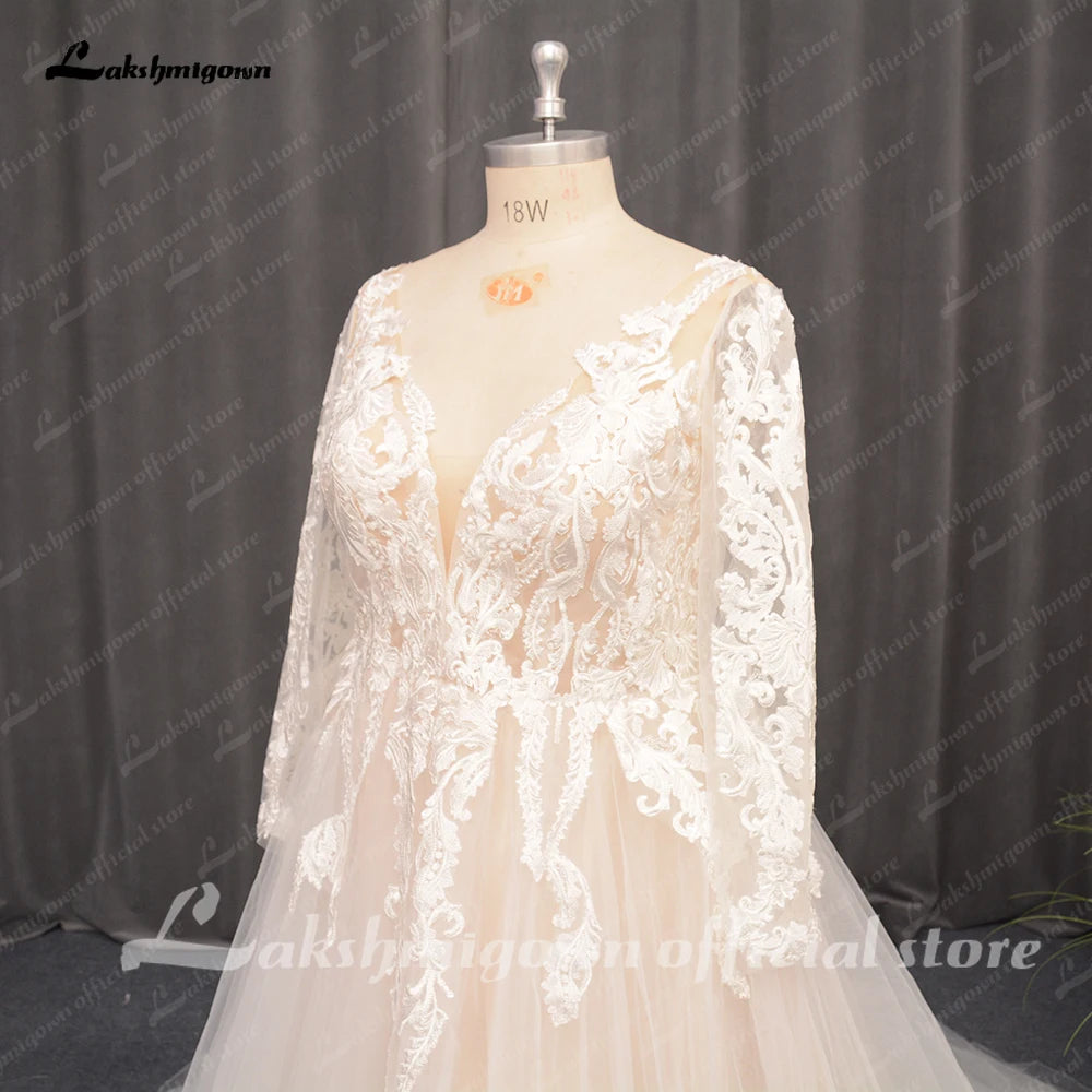 Roycebridal Plus Size Lace Long Sleeves Wedding Dress for Women V Neckline 2024 Robe Mariage Civil Bridal Gown Brautkleid