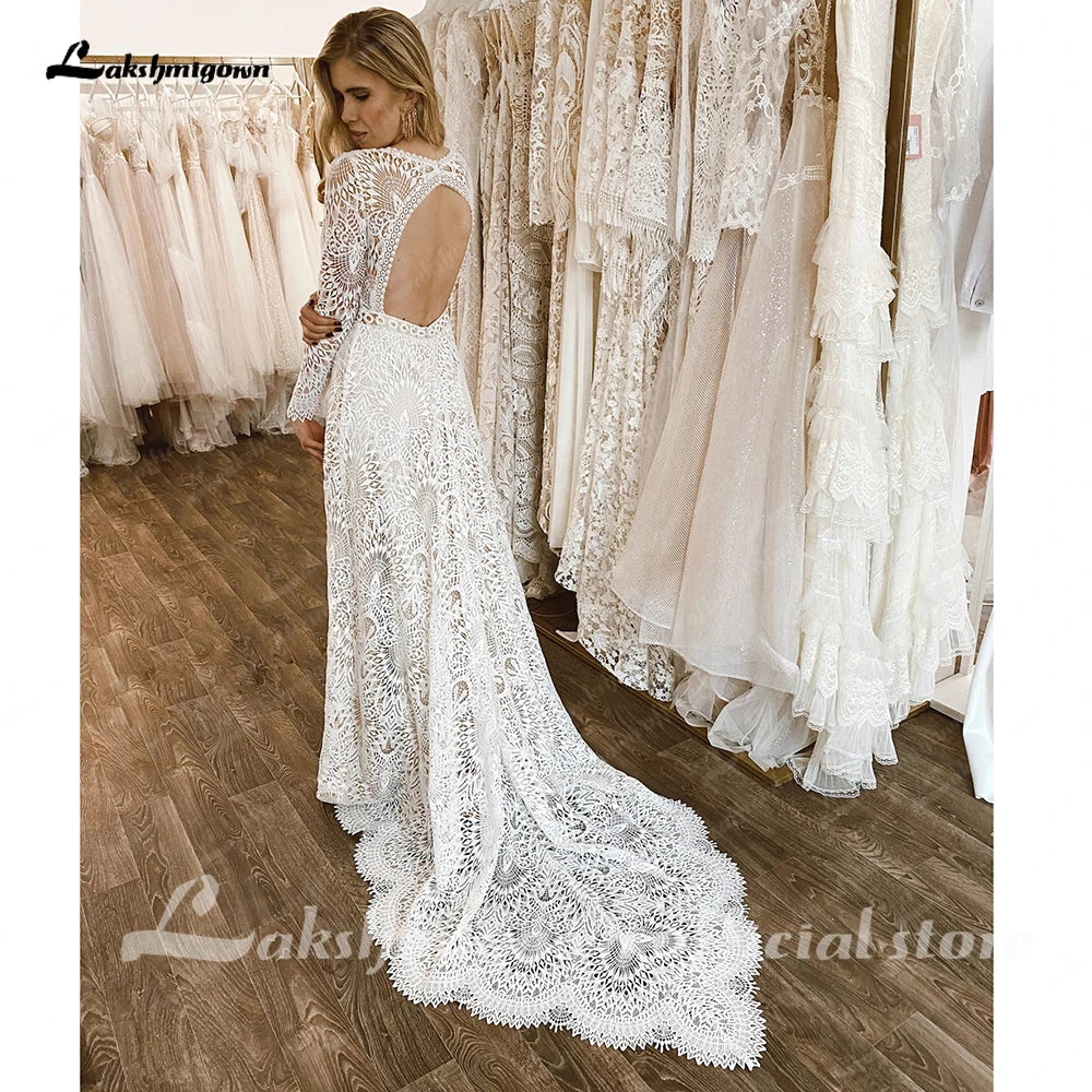 Roycebridal Lace Long Sleeve Wedding Dresses A Line 2025 Robes Sexy Bridal Receipt Beach Boho Wedding Gowns backless