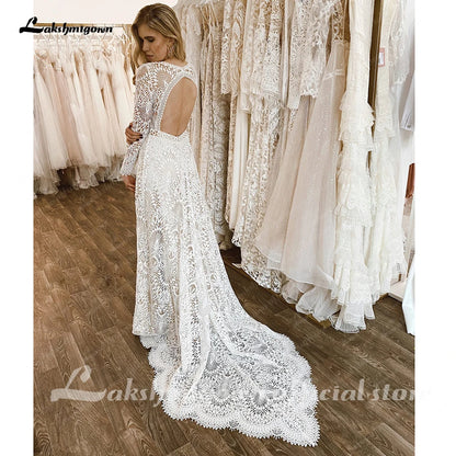 Roycebridal Lace Long Sleeve Wedding Dresses A Line 2025 Robes Sexy Bridal Receipt Beach Boho Wedding Gowns backless