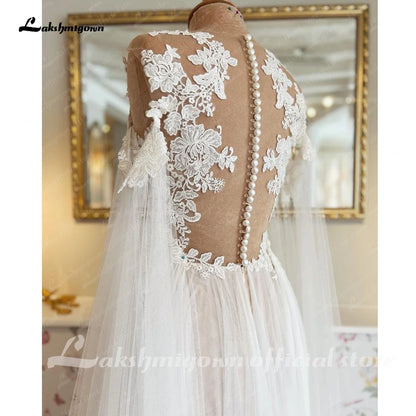 Roycebridal Boho Wedding Dress with Cape Beach Summer 2025 Lace A Line Bridal Gowns V Neck Backless Vestido Verano