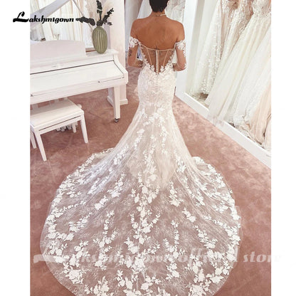 Roycebridal Long Sleeves Mermaid Boho Wedding Dress 2025 Off Shoulder Court Train Bridal Gowns vestidos para mujer