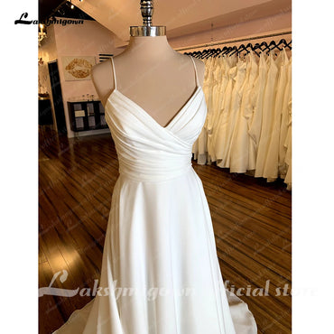 Roycebridal Boho V-Neck Wedding Dress For Women 2025 Pleat Civil Bridal Beach Wedding Gowns Spaghetti Straps