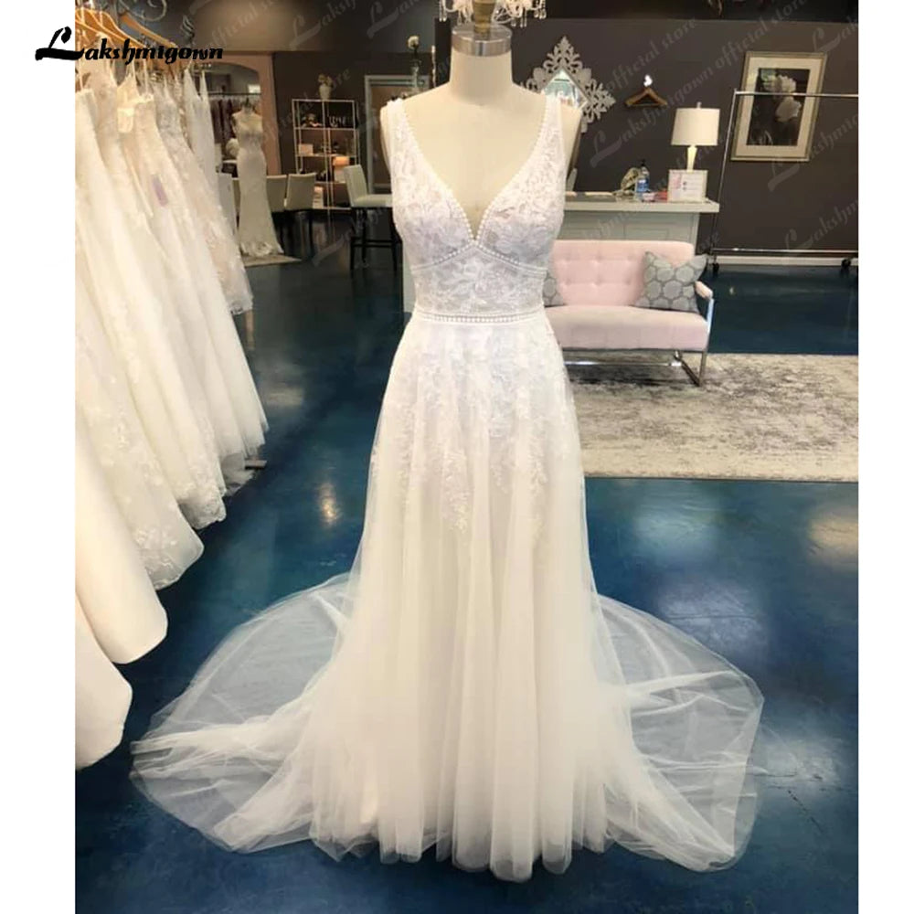 Roycebridal Princess Lace Appliques A Line Wedding Dress for Women 2024 Wedding Gowns V Neck Robe De Mariage Sexy