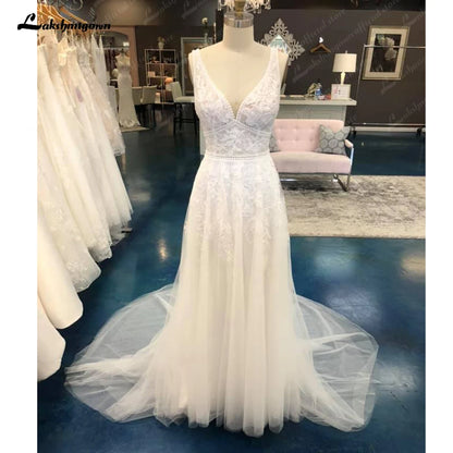 Roycebridal Princess Lace Appliques A Line Wedding Dress for Women Wedding Gowns V Neck Robe De Mariage Sexy