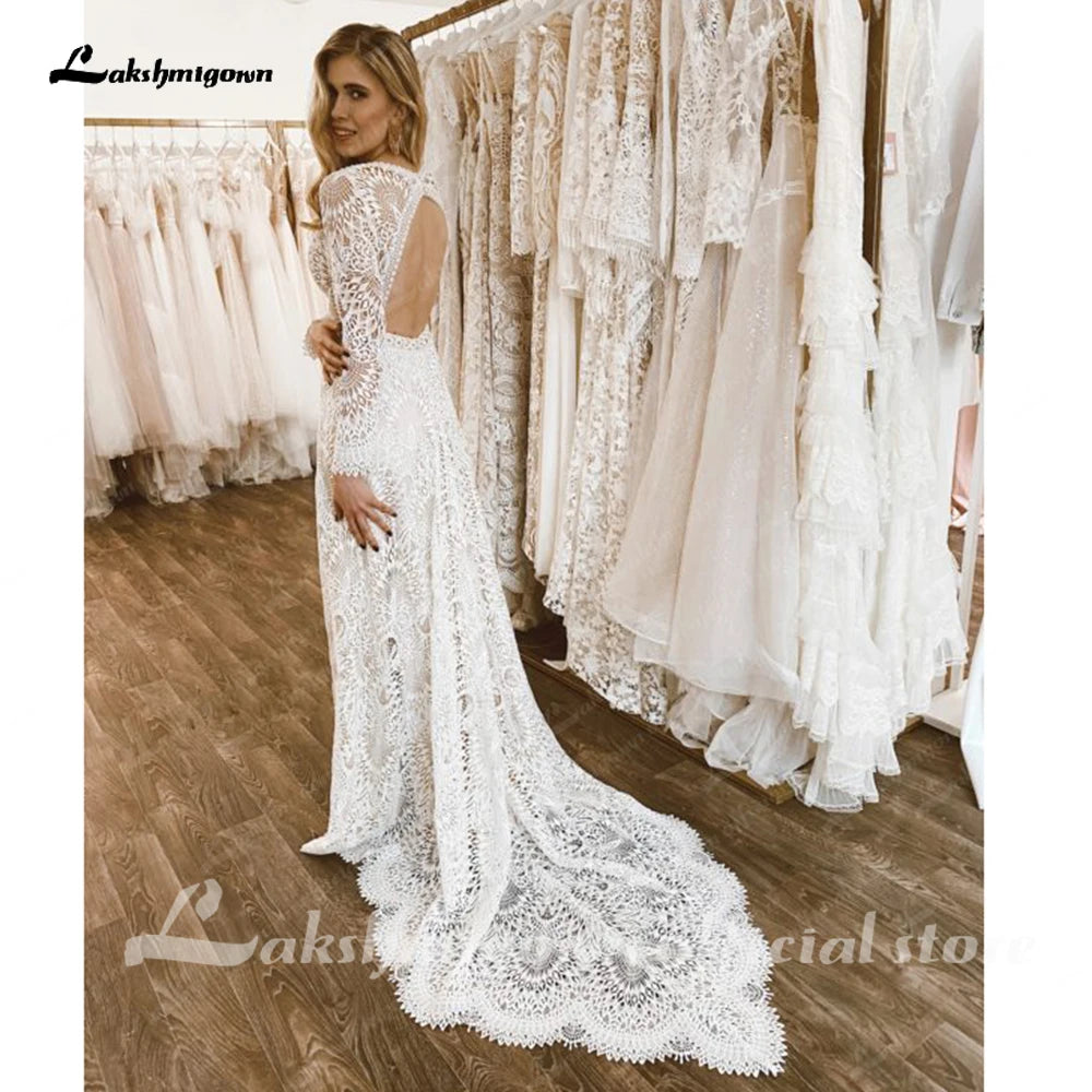 Roycebridal Lace Long Sleeve Wedding Dresses A Line 2025 Robes Sexy Bridal Receipt Beach Boho Wedding Gowns backless