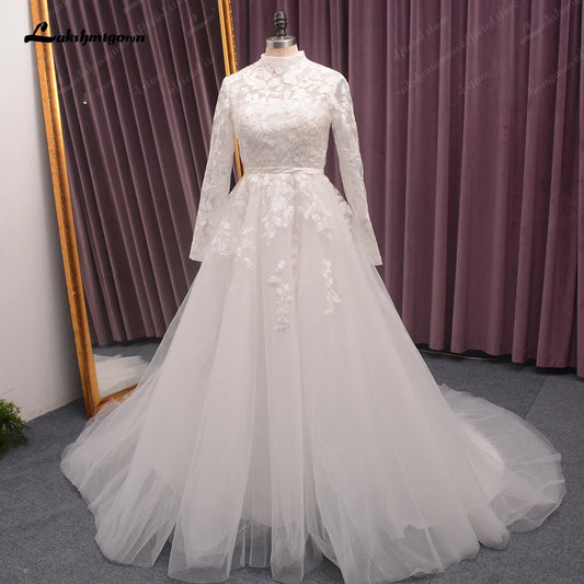 Roycebridal High Neck Lace Wedding Dress Women 2024 Longe Sleeves Appliques Beach Bridal Gown vestido de boda corte sirena