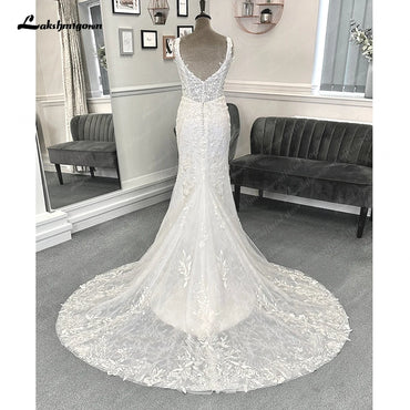 Roycebridal  Lace Mermaid Wedding Dresses Sweep Train Sleeveless Lace With Appliques 2025 Bridal Gowns