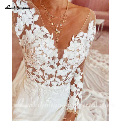 Roycebridal Lace Chiffon Backless Wedding Dress for Women 2025 Long Sleeves Beach Bridal Gown Court Train  vestidos para mujer