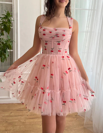 Tulle Mini Short Homecoming Dresses V-Neck Prom Dress 2024 Sweet Cute Formal Cocktail Dress Sleeveless Backless Ball Gowns