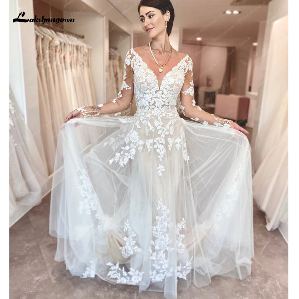 Roycebridal Long Sleeves Lace Wedding Dress Vestidos Civil Boho Bridal Gowns Sweep Train 2025  vestidos para mujer