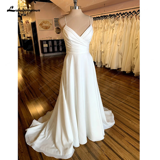 Roycebridal Boho V-Neck Wedding Dress For Women 2025 Pleat Civil Bridal Beach Wedding Gowns Spaghetti Straps