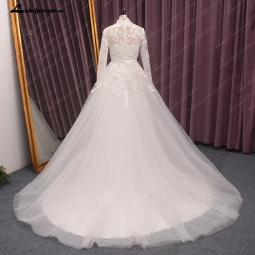 Roycebridal High Neck Lace Wedding Dress Women 2024 Longe Sleeves Appliques Beach Bridal Gown vestido de boda corte sirena