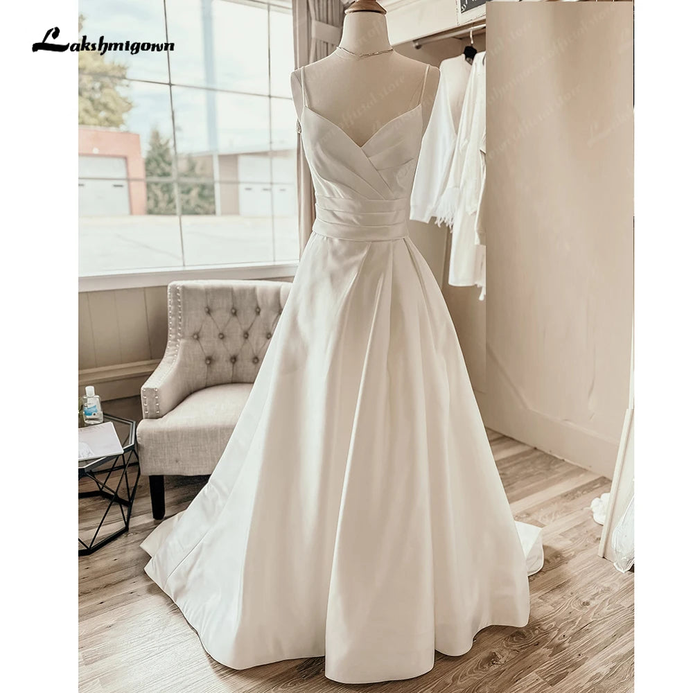 Roycebridal Satin A Line Wedding Dress 2024 Vestidos V Neck Pleat Sexy Bridal Beach Wedding Gowns vestido largo invitada bod