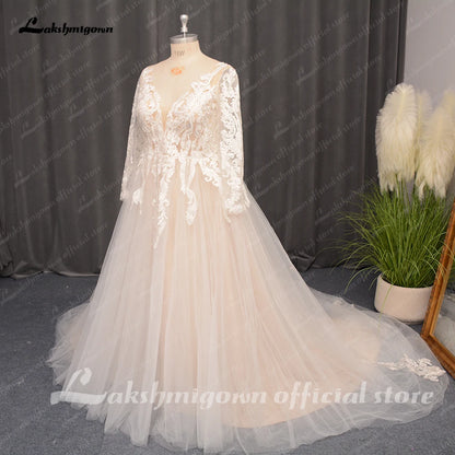 Roycebridal Plus Size Lace Long Sleeves Wedding Dress for Women V Neckline 2024 Robe Mariage Civil Bridal Gown Brautkleid