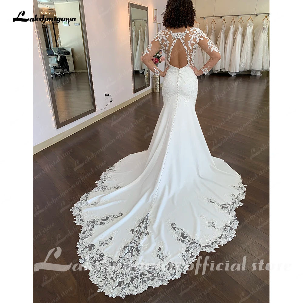 Roycebridal Long Sleeves Bridal Lace Mermaid Wedding Dresses 2025 Ballkleider Women Crepe Country Wedding Gowns Long Train