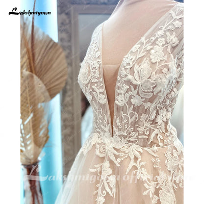 Roycebridal Boho V Neck Lace Beach Bridal Women Wedding Dress Backless 2025 gelinlik Wedding Gowns  custom made