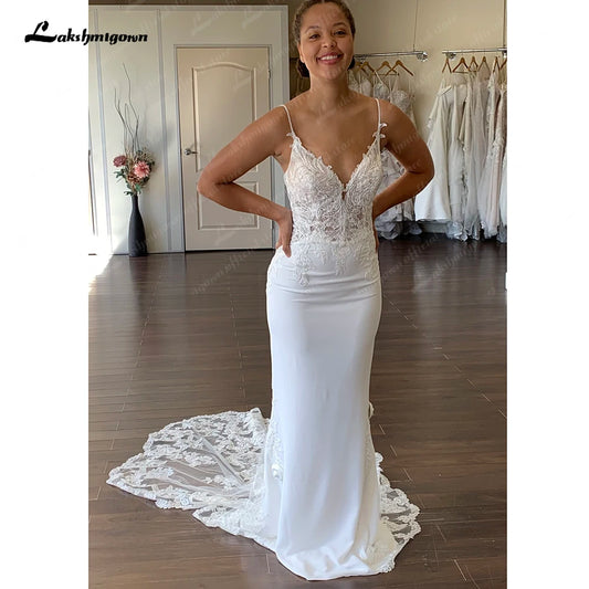 Roycebridal Sexy Bridal Crepe Mermaid Wedding Dress 2025 Vestidos De Noivas Spaghetti Straps Women Boho Beach Wedding Gowns