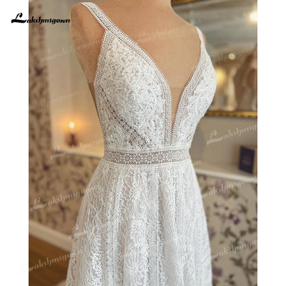 Roycebridal A Line Wedding Dresses Sexy V Neck Lace Appliques Spaghetti Straps For Women Bridal Gown Sweep Vestidos De Novia