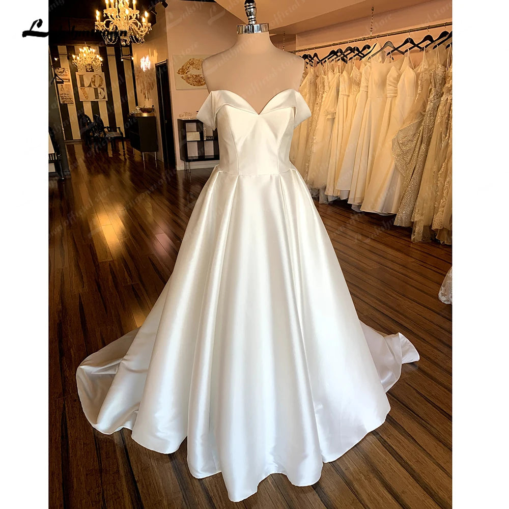 Roycebridal Satin Wedding Dresses 2025 Women Strapless Sleeveless Ivory Long Bride Dress A-Line Zipper Simple Sexy Dress