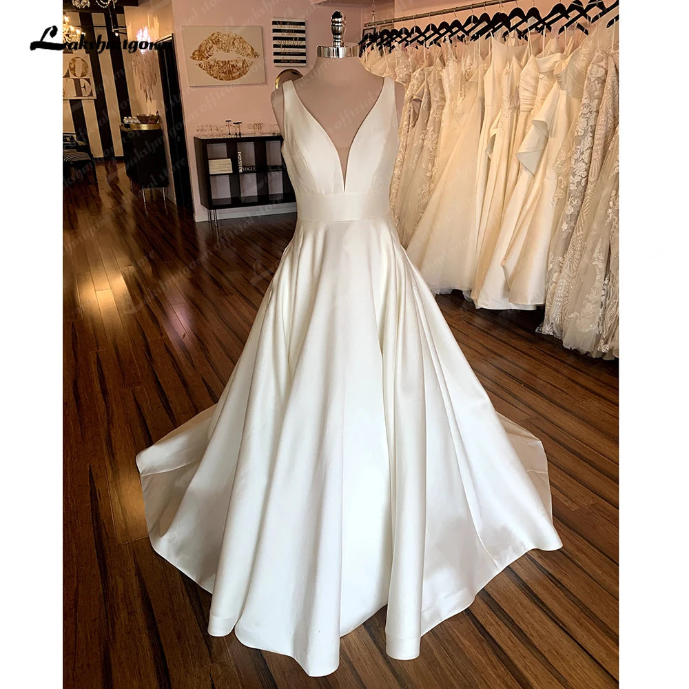 Roycebridal Simple White A Line Wedding Dresses Backless 2025 Summer Beach Robe Satin Sexy Bridal Gowns Brautkleid