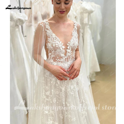 Roycebridal Lace Appliques Wedding Dress 2024 with Wraps Vestidos Garden A Line Backless Bridal Gowns vestido largo invitada bod