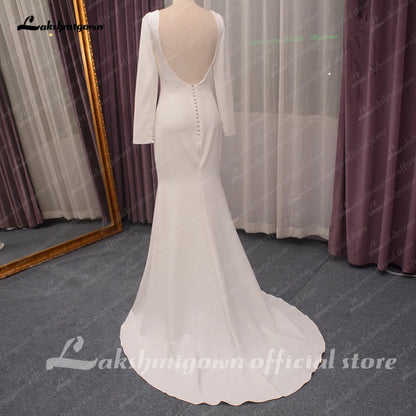 Roycebridal Simple Lpng Sleeves Wedding Dress for Women V Neckline 2024 Robe Mariage Civil Crepe Bridal Gown Brautkleid