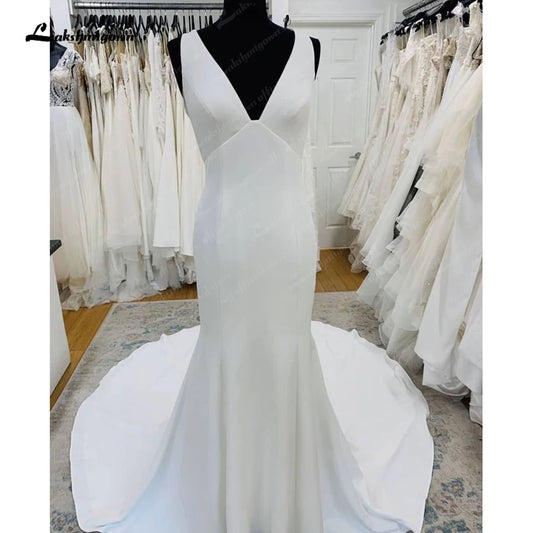 Roycebridal Robe Satin Mermaid Wedding Dresses for Bride Open Back Elegant Boho Wedding Gowns  Vestido de Noiva