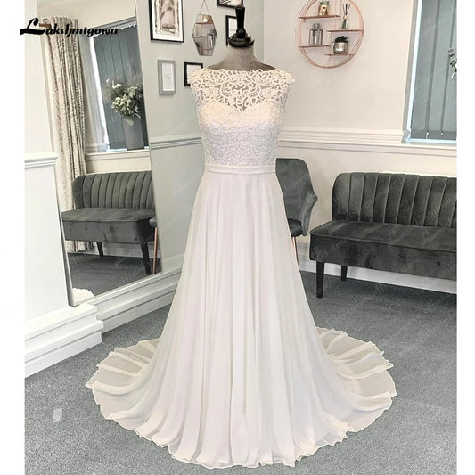 Roycebridal Top Lace Chiffon Women Wedding Dress 2025 Hochzeit Boat Neck Vestidos Civil Bridal Gowns Open Back