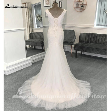 Roycebridal Tulle Pleat Mermaid Formal Wedding Dresses with Beads Belt Off the Shoulder Off White 2025 Bridal Gowns