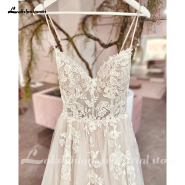 Roycebridal Spaghetti Straps Wedding Dress 2025 Robe Elegant Long Bridal Beach Wedding Gowns Floral Lace Appliques Robe de marie