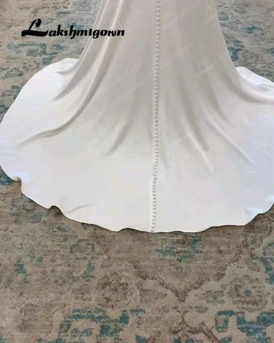 Roycebridal Ivory Mermaid Wedding Dress Satin Pleat Bride Dresses Appliques Beach Boho Wedding Party Dress