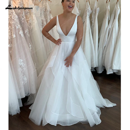 Roycebridal Ivory Ruffles Bridal Wedding Gowns 2025 Vestidos De Novia Boda Civil Women Boho Deep V Wedding Dresses