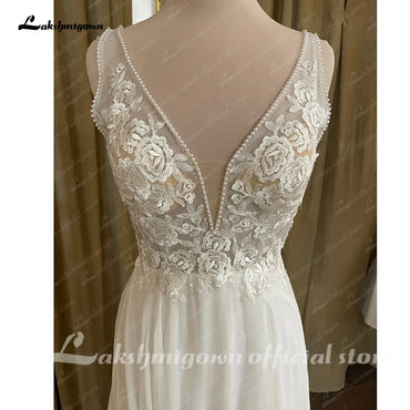 Roycebridal Chiffon Beach Wedding Dress V Neck Lace Appliques Vestido Novia 2025 Sexy Bridal Boho Wedding Gowns Open Back